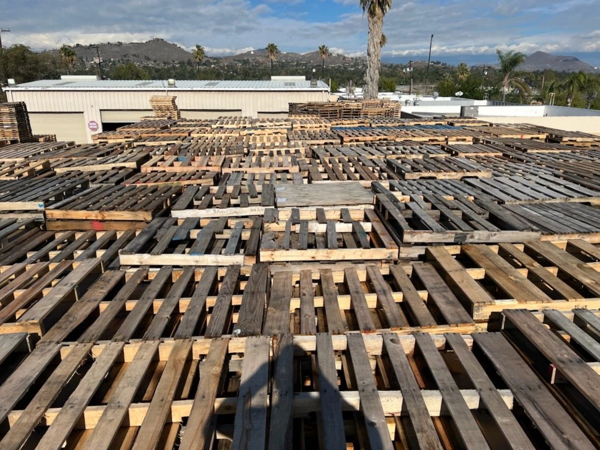 Overhead view of warehouse pallet yard
